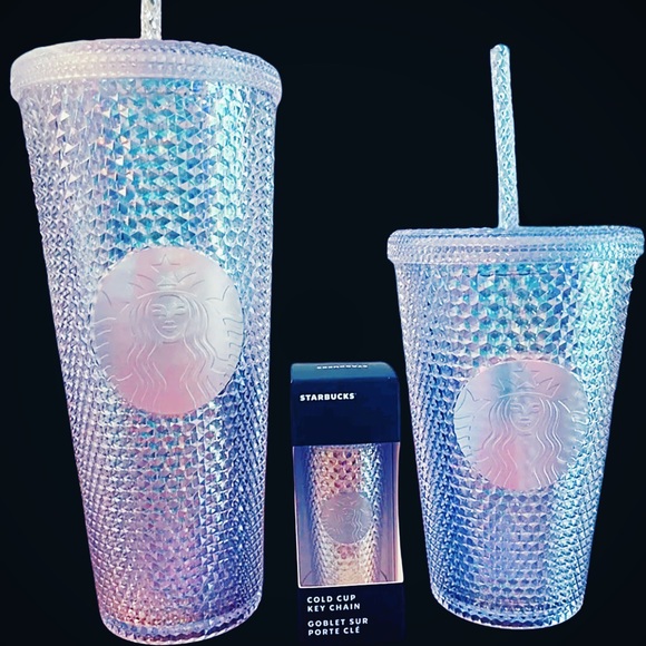 Starbucks Other - Starbucks 2023 Studded Dichroic Iridescent Unicorn Bling Tumblers & Keychain